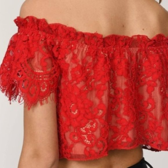 Tobi Red Lace Crop Top - Picture 2 of 8